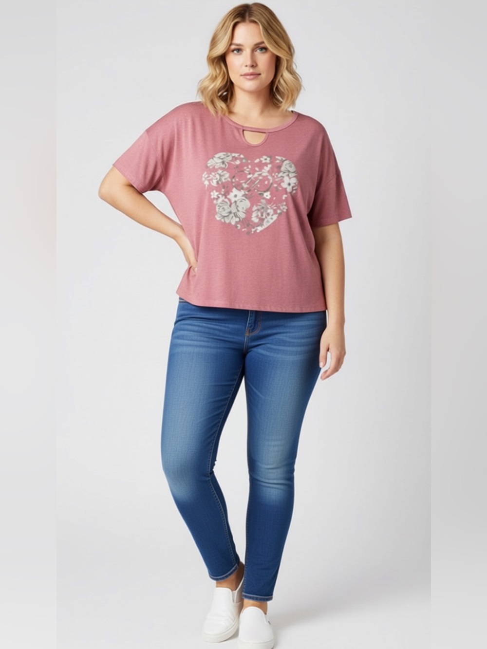 Calia Carrie Underwood Pink Floral Graphic Boxy Lounge T Shirt Keyhole Neck